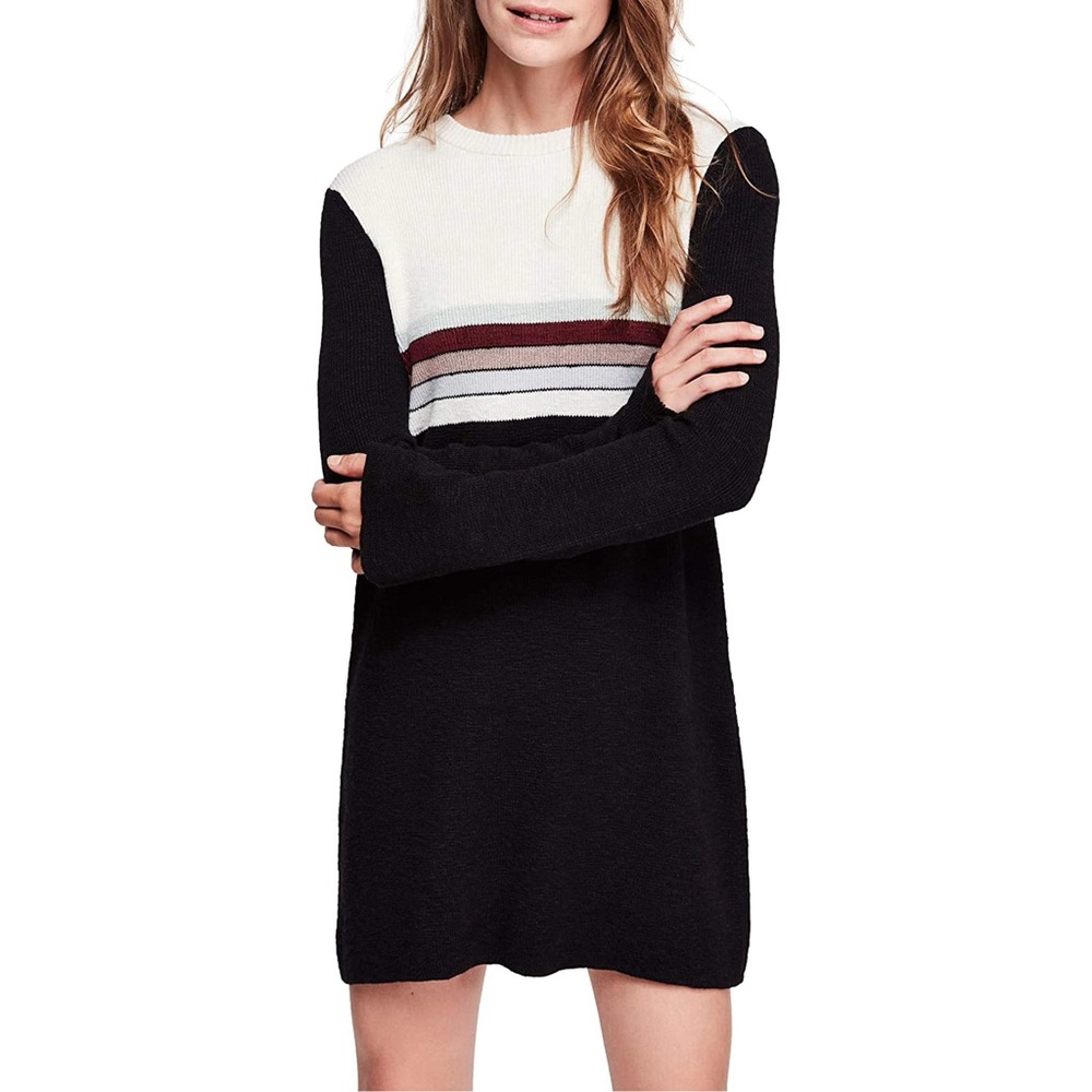 Free People Womens Colorblock Sweater Dress black
